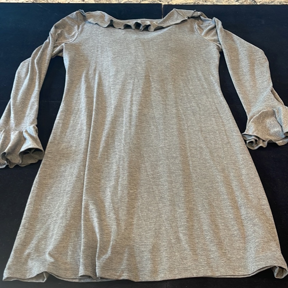 Union of Angels gray ruffle dress with tie, ruffle long sleeves, size M - Picture 5 of 6